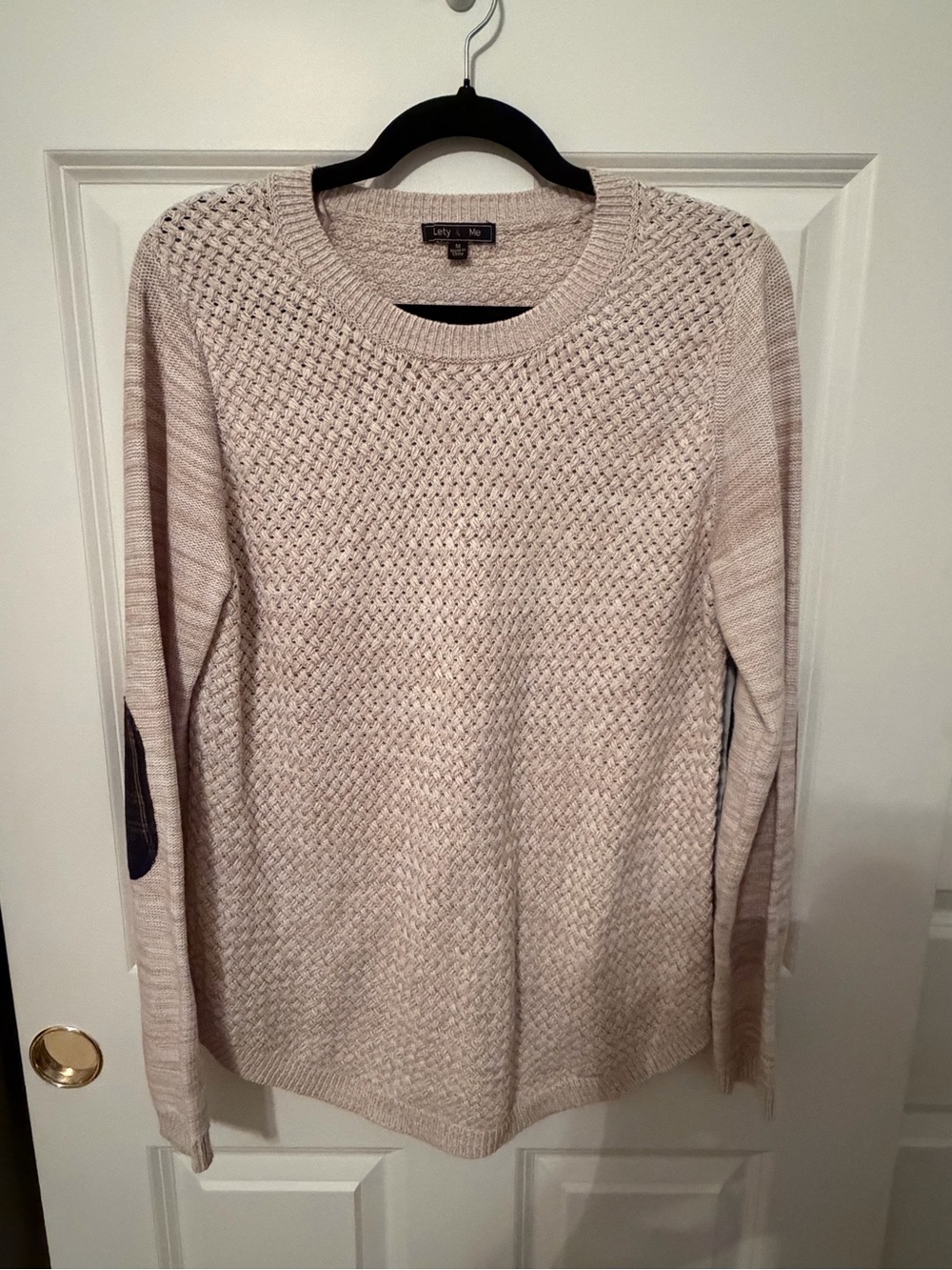 Lety & Me Textured Crewneck Sweater with Elbow Patches - medium